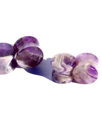 Dream Amethyst Double Flare Plugs- RARE Pair of Chevron Amethyst White and Purple Striped Gauges