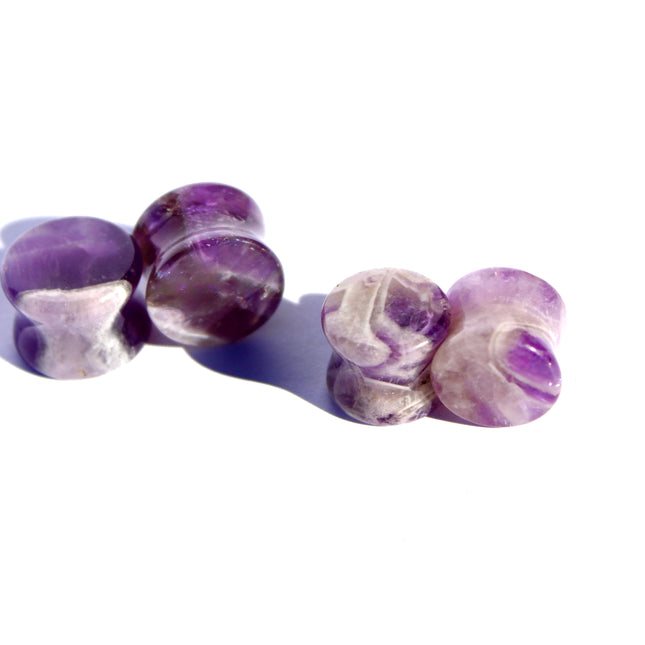 Dream Amethyst Double Flare Plugs- RARE Pair of Chevron Amethyst White and Purple Striped Gauges