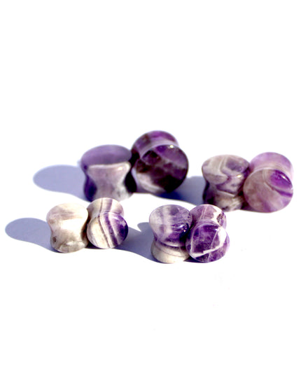 Dream Amethyst Double Flare Plugs- RARE Pair of Chevron Amethyst White and Purple Striped Gauges