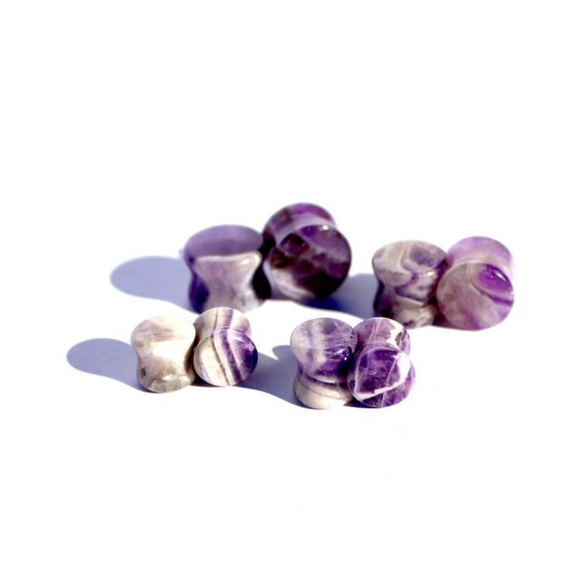 Dream Amethyst Double Flare Plugs- RARE Pair of Chevron Amethyst White and Purple Striped Gauges