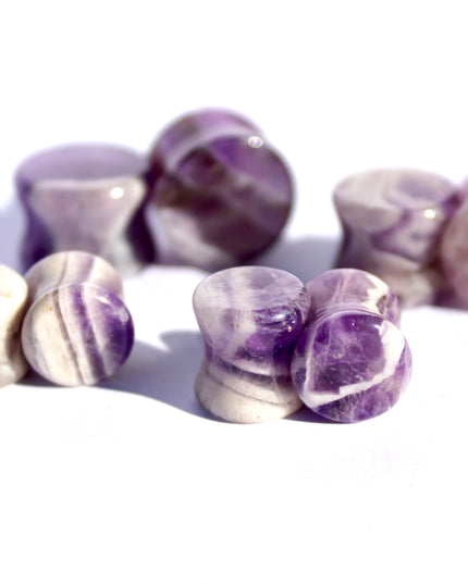 Dream Amethyst Double Flare Plugs- RARE Pair of Chevron Amethyst White and Purple Striped Gauges