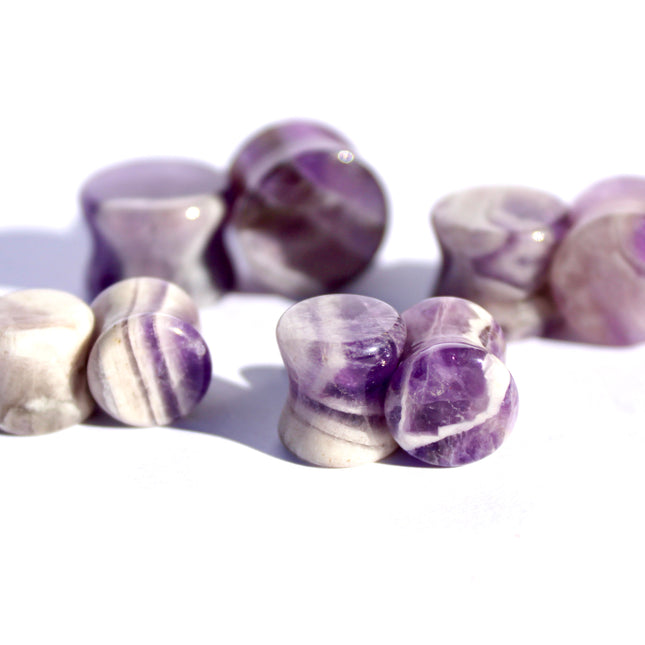 Dream Amethyst Double Flare Plugs- RARE Pair of Chevron Amethyst White and Purple Striped Gauges