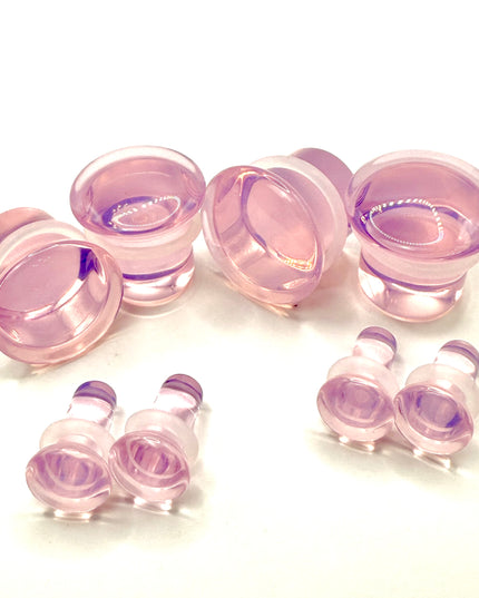 Pink Opalite Plugs – Single Flare Crystal Gauges with O-Rings (Pair), Soft Pink 3mm-20mm