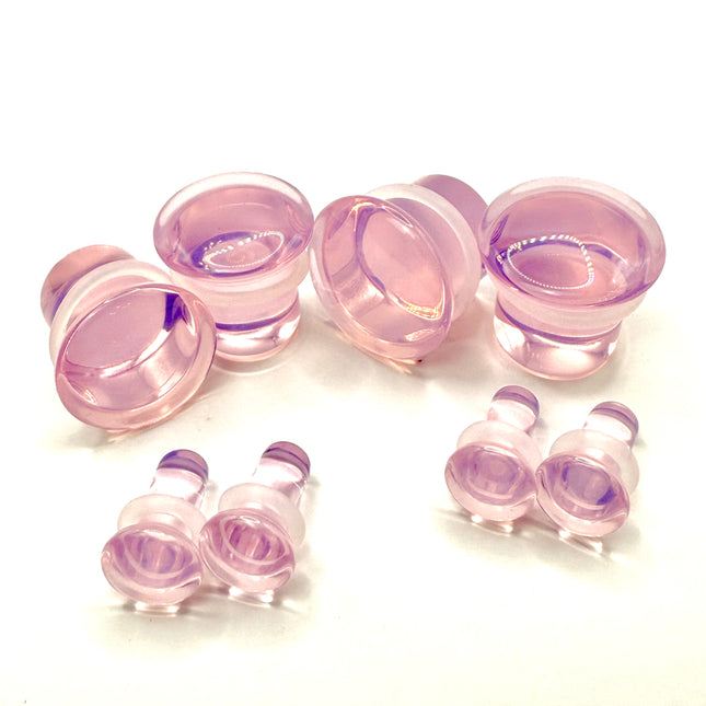 Pink Opalite Plugs – Single Flare Crystal Gauges with O-Rings (Pair), Soft Pink 3mm-20mm