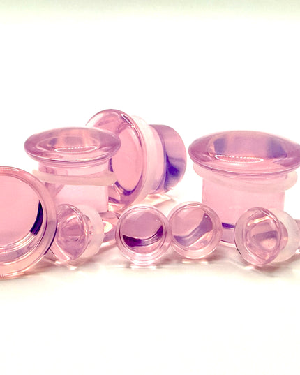 Pink Opalite Plugs – Single Flare Crystal Gauges with O-Rings (Pair), Soft Pink 3mm-20mm
