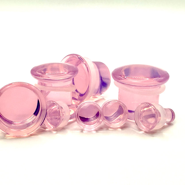 Pink Opalite Plugs – Single Flare Crystal Gauges with O-Rings (Pair), Soft Pink 3mm-20mm