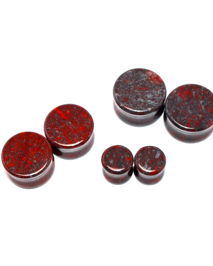Hematite Stone Black/Red Double Flared Plugs Pair