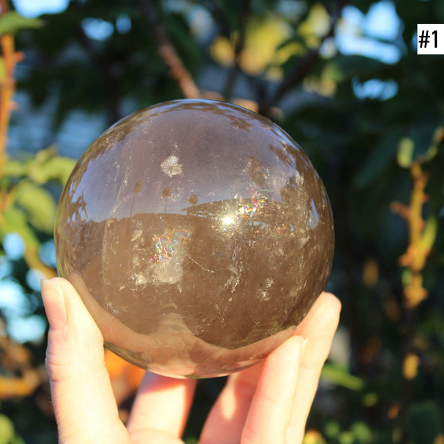 XL Smoky Quartz Spheres – You Pick Large Polished Smoky Quartz Crystal Ball with Plastic Display Stand