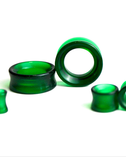 Green Glass Tunnel Plugs – 6mm to 47mm Pair of Double Flare Eyelets