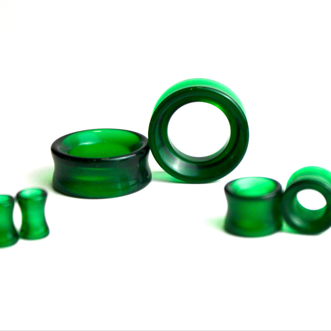 Green Glass Tunnel Plugs – 6mm to 47mm Pair of Double Flare Eyelets