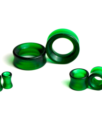 Green Glass Tunnel Plugs – 6mm to 47mm Pair of Double Flare Eyelets