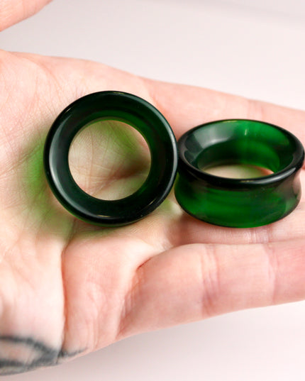 Green Glass Tunnel Plugs – 6mm to 47mm Pair of Double Flare Eyelets