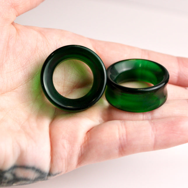 Green Glass Tunnel Plugs – 6mm to 47mm Pair of Double Flare Eyelets