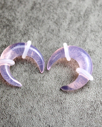 Pink Opalite Pinchers – Ears or Septum - Iridescent Glass Gauge 4mm–7mm 