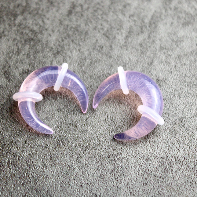Pink Opalite Pinchers – Ears or Septum - Iridescent Glass Gauge 4mm–7mm 
