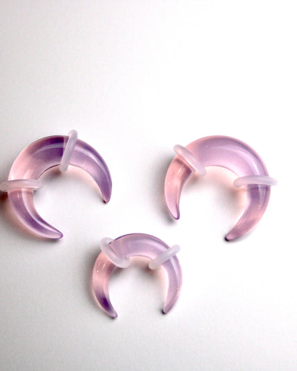Pink Opalite Pinchers – Ears or Septum - Iridescent Glass Gauge 4mm–7mm 