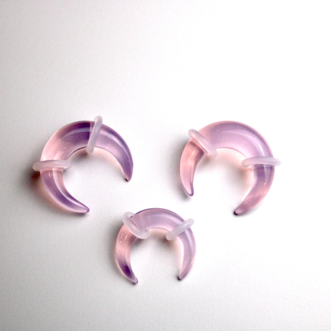 Pink Opalite Pinchers – Ears or Septum - Iridescent Glass Gauge 4mm–7mm 