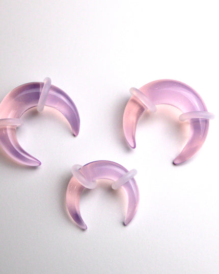 Pink Opalite Pinchers – Ears or Septum - Iridescent Glass Gauge 4mm–7mm 