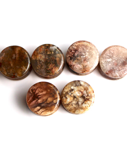 Flower Agate Double Flare Plugs – Rare Natural Floral Stone Gauges in Pink, Red, and Neutral Tones