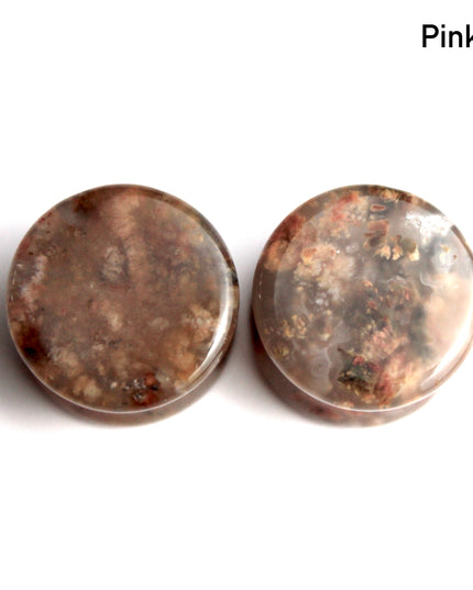 Flower Agate Double Flare Plugs – Rare Natural Floral Stone Gauges in Pink, Red, and Neutral Tones