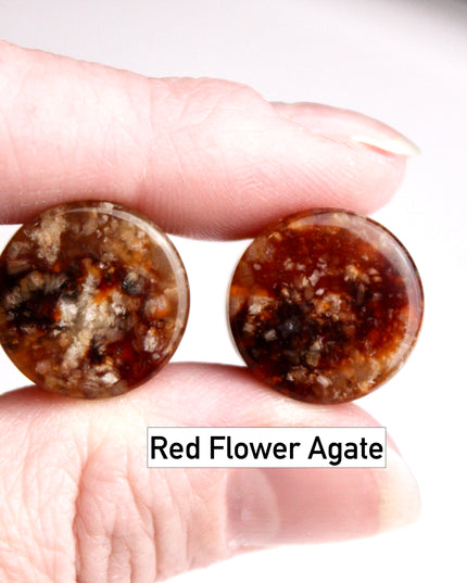 Flower Agate Double Flare Plugs – Rare Natural Floral Stone Gauges in Pink, Red, and Neutral Tones