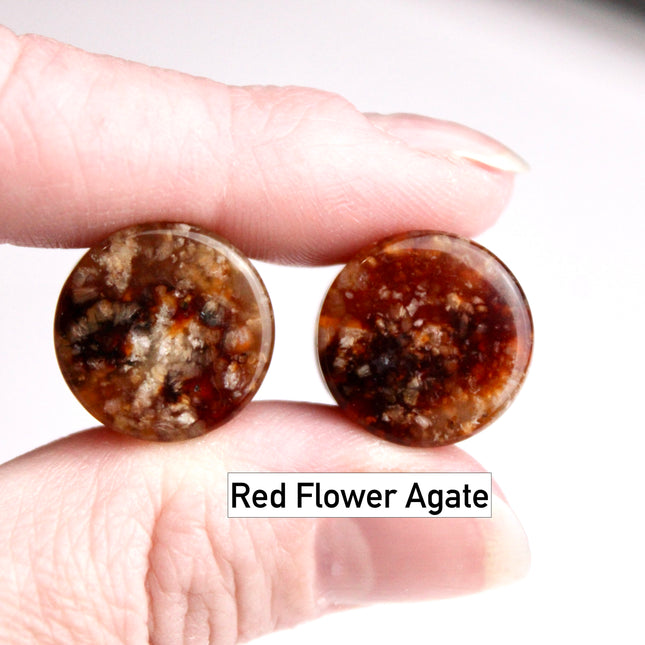 Flower Agate Double Flare Plugs – Rare Natural Floral Stone Gauges in Pink, Red, and Neutral Tones