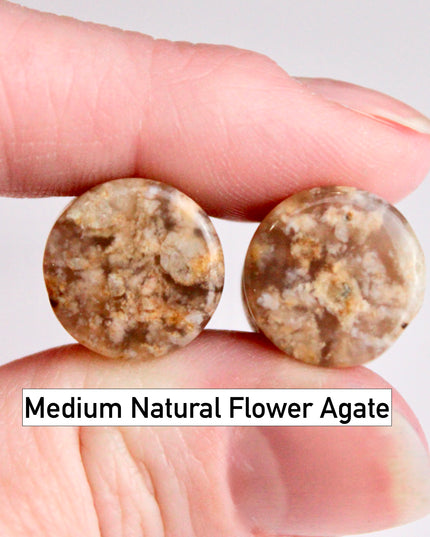 Flower Agate Double Flare Plugs – Rare Natural Floral Stone Gauges in Pink, Red, and Neutral Tones