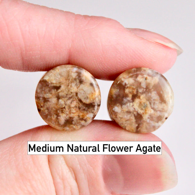 Flower Agate Double Flare Plugs – Rare Natural Floral Stone Gauges in Pink, Red, and Neutral Tones