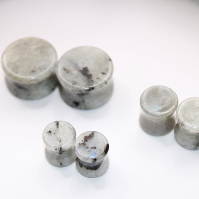 Moonstone Double Flare Plugs White Labradorite Pair