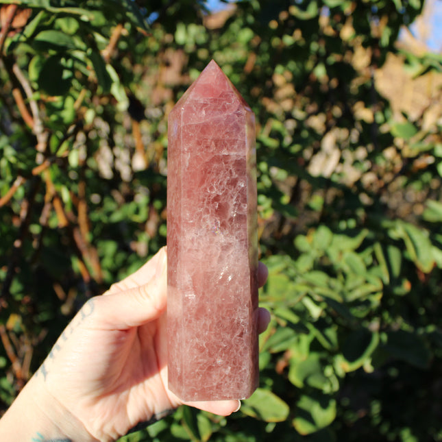 Large Strawberry Quartz Tower – 7–8 Inch Polished Crystal Point
