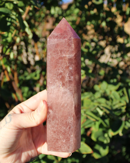 Large Strawberry Quartz Tower – 7–8 Inch Polished Crystal Point