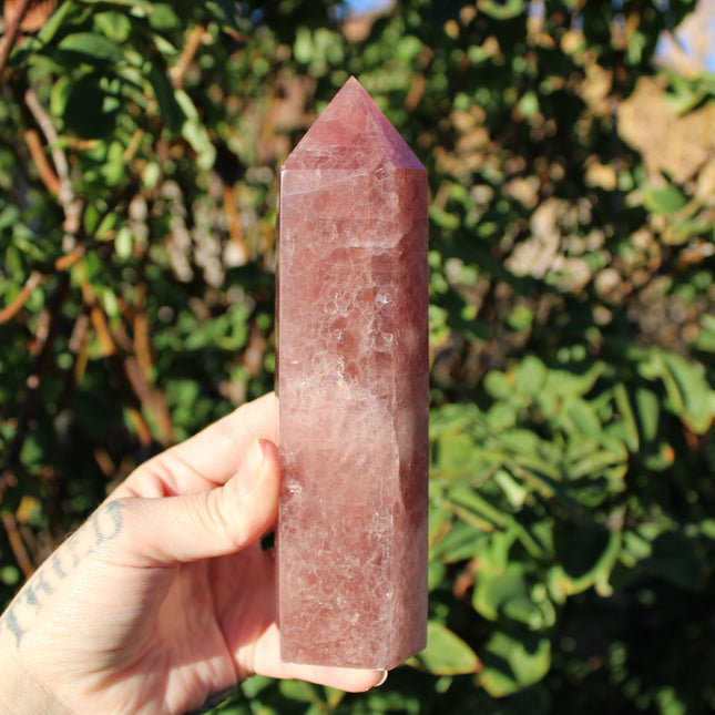 Large Strawberry Quartz Tower – 7–8 Inch Polished Crystal Point