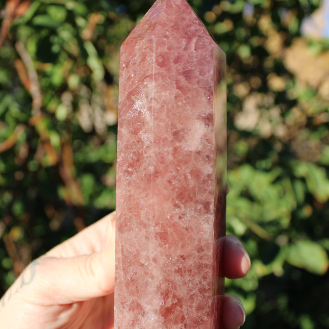 Large Strawberry Quartz Tower – 7–8 Inch Polished Crystal Point