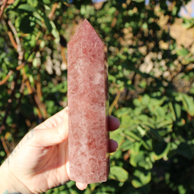 Large Strawberry Quartz Tower – 7–8 Inch Polished Crystal Point
