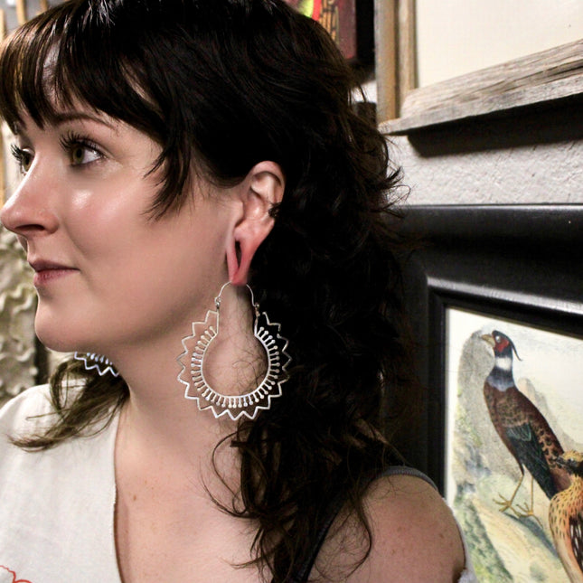 Silver Brass Ear Weights for Stretched Ears Handmade Tribal Mandala Jewelry Indian Style Gauges Style #2 - EC Plugs