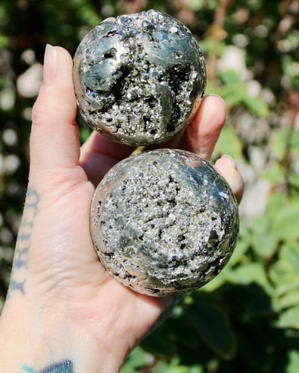 Peruvian Pyrite with Gold Druzy – Natural Pyrite Specimens, Sparkling Golden Druzy Stone Display Pieces, You Pick Your Size