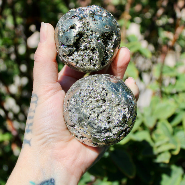 Peruvian Pyrite with Gold Druzy – Natural Pyrite Specimens, Sparkling Golden Druzy Stone Display Pieces, You Pick Your Size