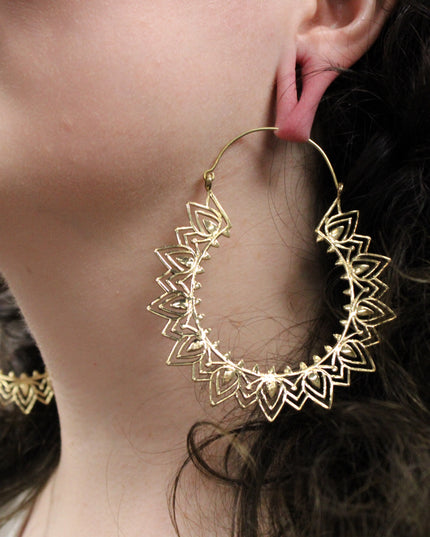 Gold Brass Ear Weights for Stretched Ears Handmade Tribal Mandala Jewelry Indian Style Gauges Style #6 - EC Plugs