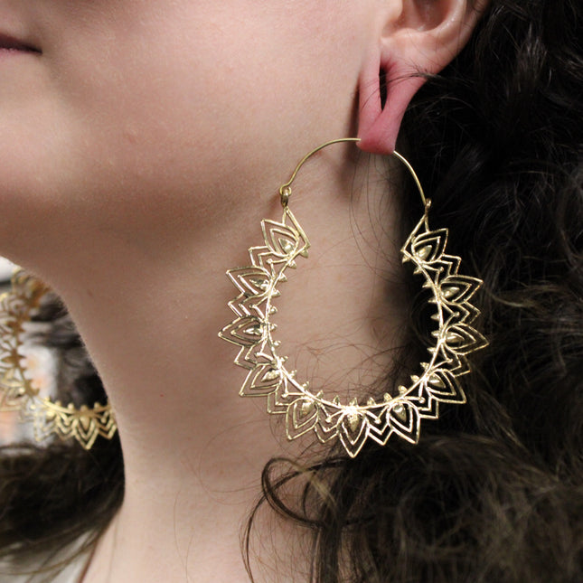 Gold Brass Ear Weights for Stretched Ears Handmade Tribal Mandala Jewelry Indian Style Gauges Style #6 - EC Plugs