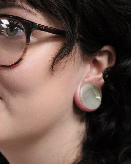 Green Jasper Double Flare Plugs Green Marbled Gauges - EC Plugs