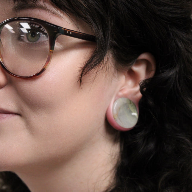 Green Jasper Double Flare Plugs Green Marbled Gauges - EC Plugs