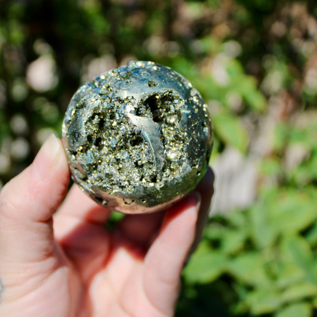 Peruvian Pyrite with Gold Druzy – Natural Pyrite Specimens, Sparkling Golden Druzy Stone Display Pieces, You Pick Your Size