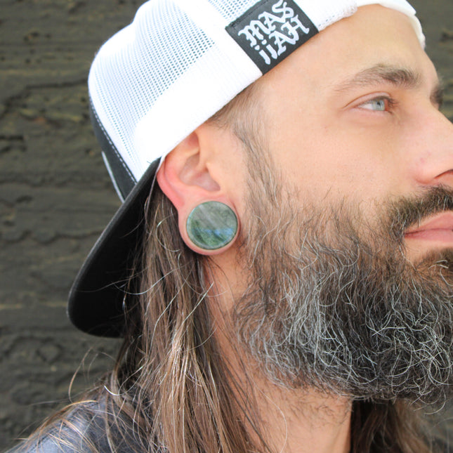 Green Jasper Double Flare Plugs Green Marbled Gauges - EC Plugs