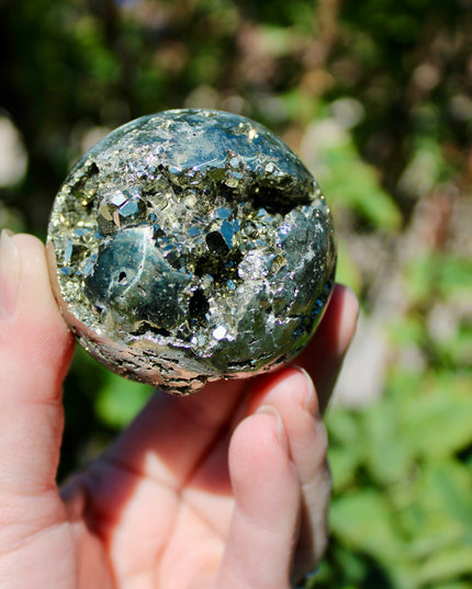 Peruvian Pyrite with Gold Druzy – Natural Pyrite Specimens, Sparkling Golden Druzy Stone Display Pieces, You Pick Your Size