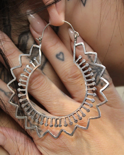 Silver Brass Ear Weights for Stretched Ears Handmade Tribal Mandala Jewelry Indian Style Gauges Style #2 - EC Plugs