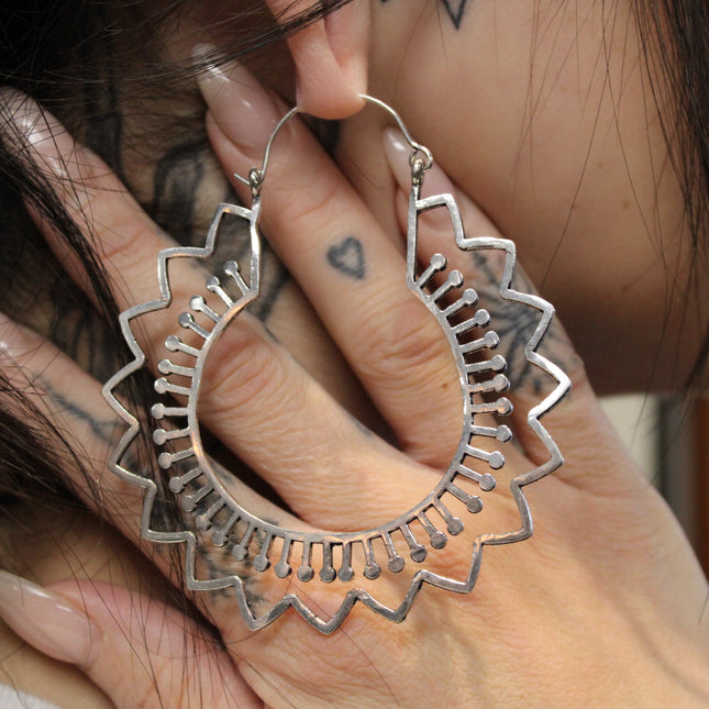 Silver Brass Ear Weights for Stretched Ears Handmade Tribal Mandala Jewelry Indian Style Gauges Style #2 - EC Plugs