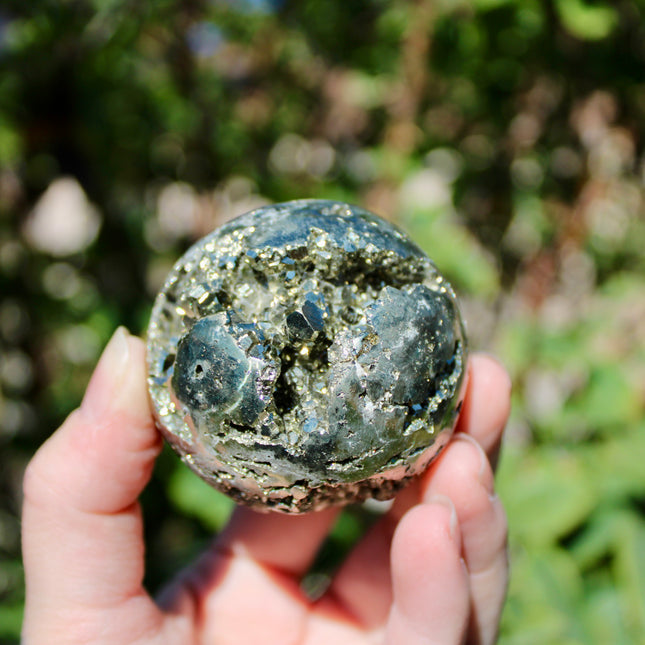 Peruvian Pyrite with Gold Druzy – Natural Pyrite Specimens, Sparkling Golden Druzy Stone Display Pieces, You Pick Your Size