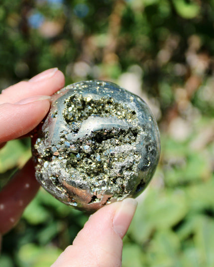 Peruvian Pyrite with Gold Druzy – Natural Pyrite Specimens, Sparkling Golden Druzy Stone Display Pieces, You Pick Your Size