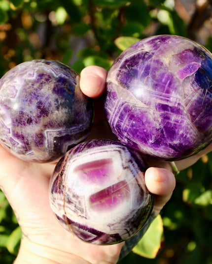 Chevron Amethyst Sphere – Polished Purple and White Amethyst Crystal Ball