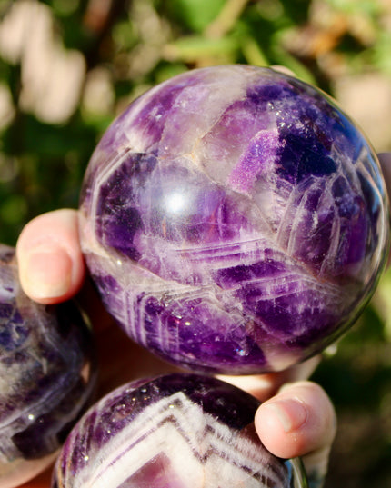 Chevron Amethyst Sphere – Polished Purple and White Amethyst Crystal Ball